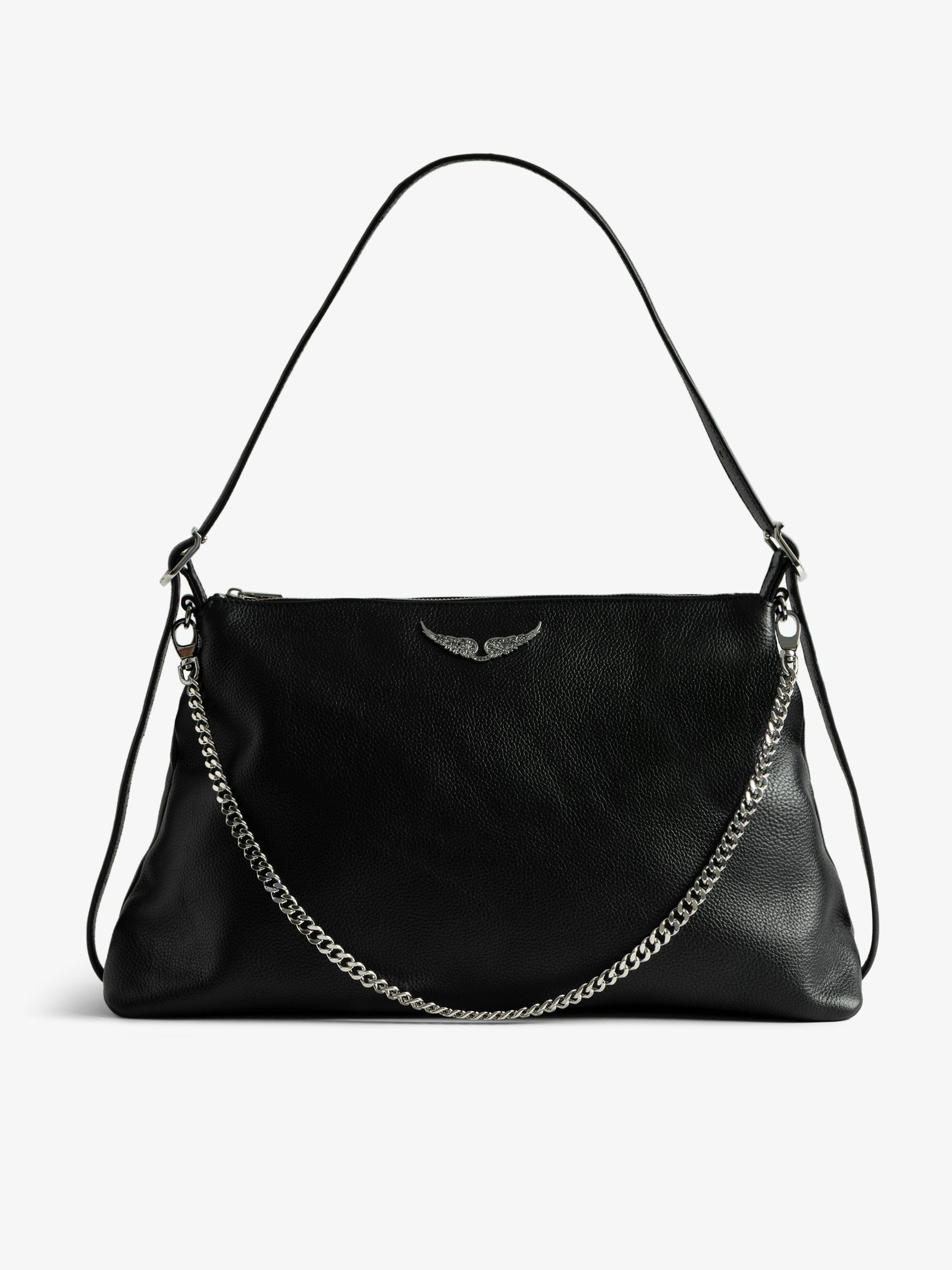 Jim Bag - Soft grained leather bag adorned with a chain and rhinestone wing.
